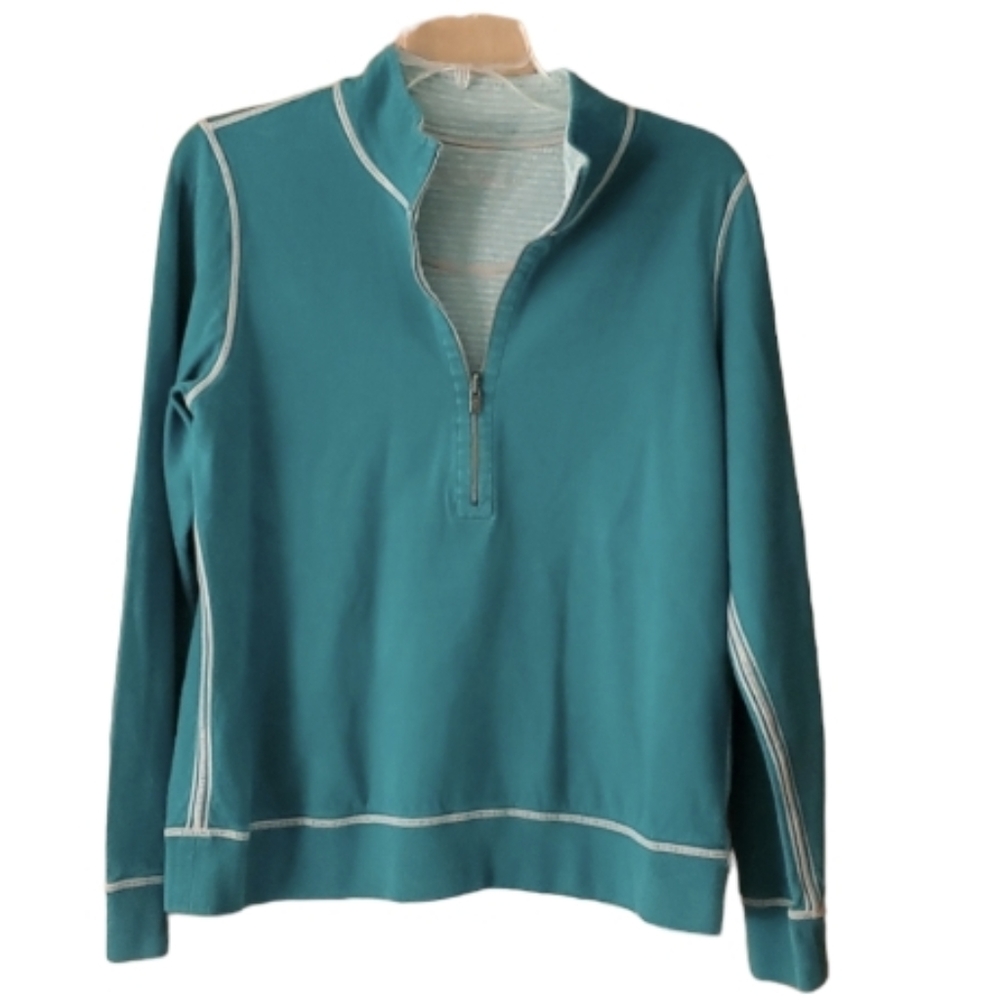 Tommy Bahama 2 in 1‎ Womans Teal Reversible Flipshore Half Zip Sweatshirt Size M